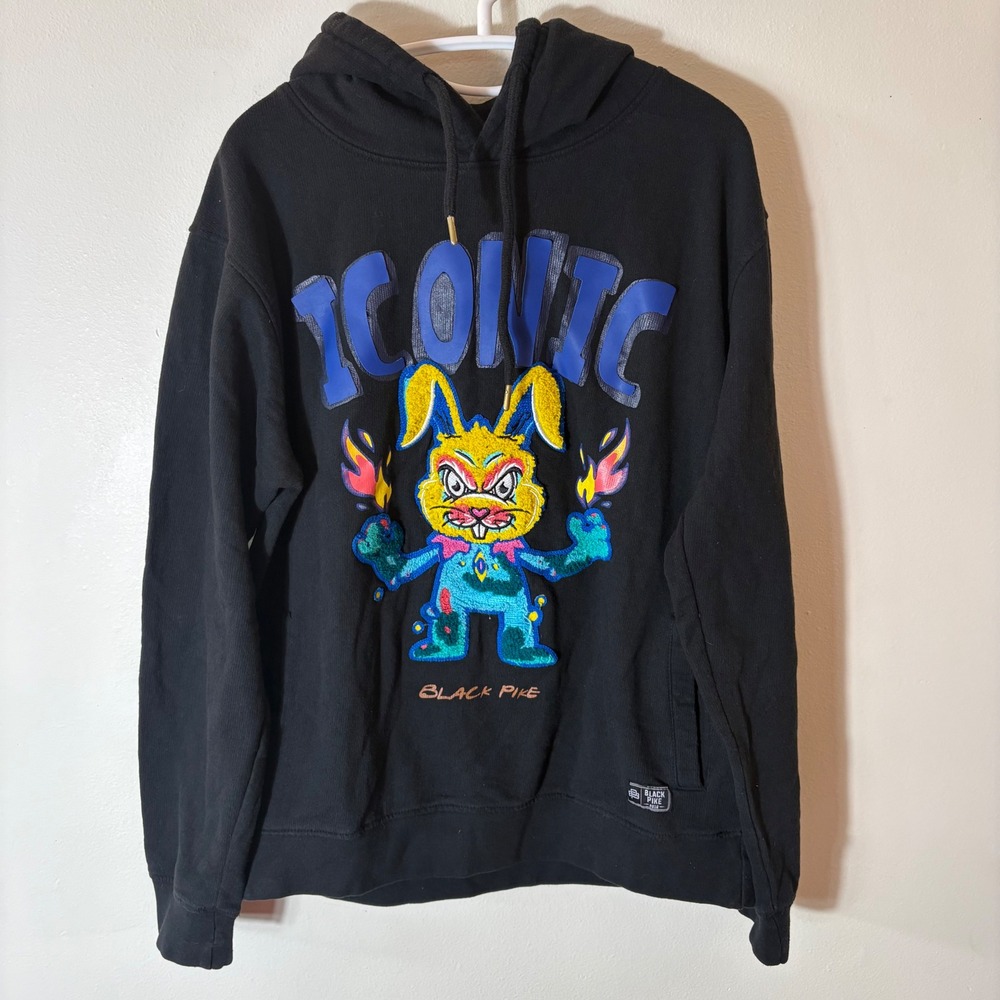 Black‎ Pike Iconic Embroidered Bunny Graphic Hoodie Sweatshirt Mens Size XL
